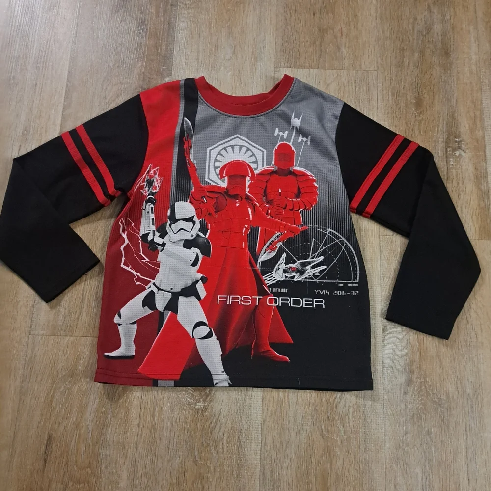 Star Wars Kids First Order Graphic Long Sleeve Pajama Shirt Red Black Size 10/12